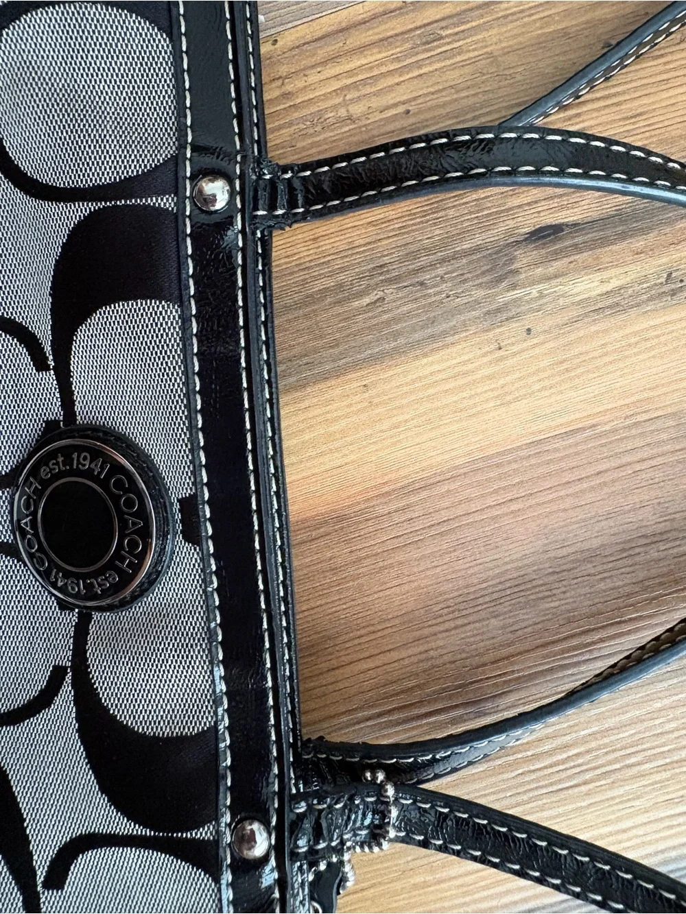 Coach Black and Gray Signature Shoulder Bag